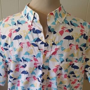 Club Room Short Sleeve Retro Flamingo Casual Button Down Shirt XL Never Worn